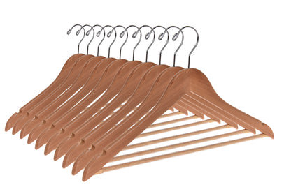 W030-30 - Quality Wooden Hangers - Slightly Curved Hanger - Solid Wood Coat Hangers with Stylish Chrome Hooks - Natural colored 90 Hangers
