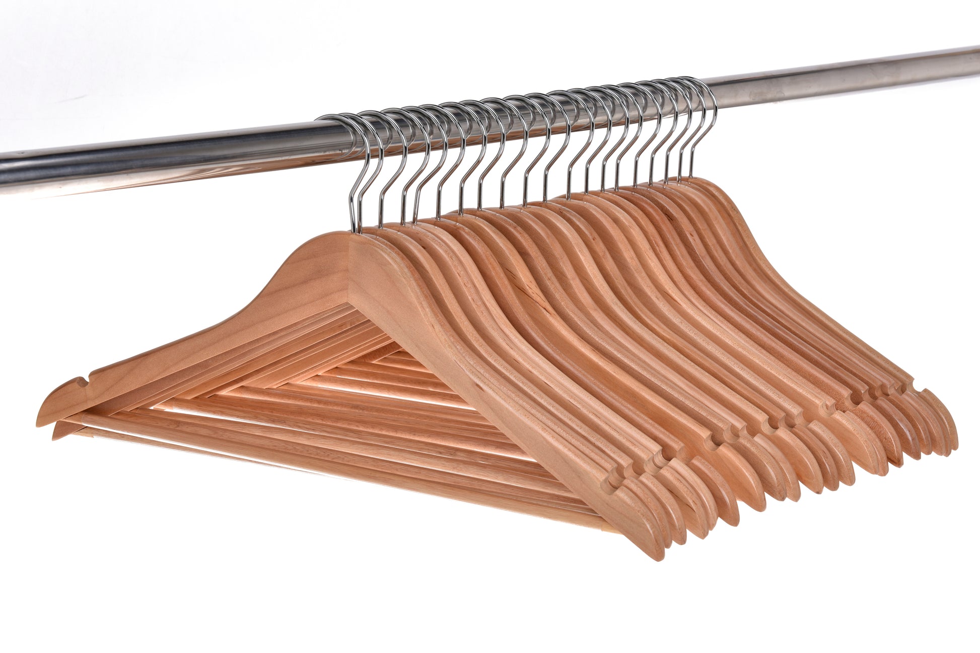 W030-30 - Quality Wooden Hangers - Slightly Curved Hanger - Solid Wood Coat Hangers with Stylish Chrome Hooks - Natural colored 90 Hangers