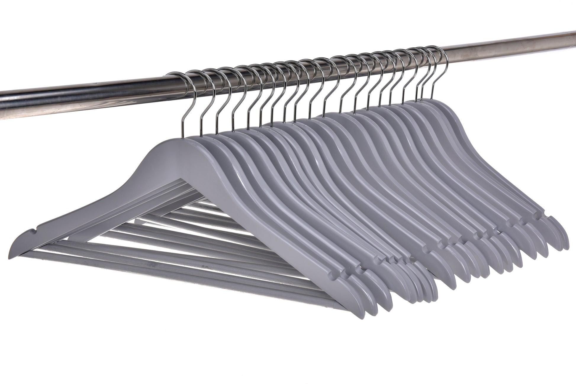 W060 - Semi Curved Wooden Hangers, 17.5" Light Gray - 80