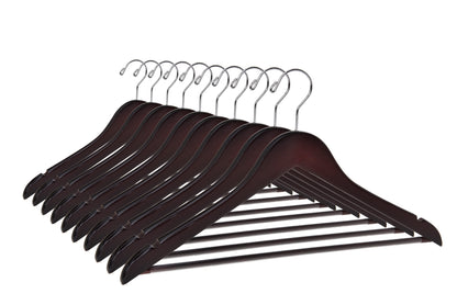W050-30 - Quality Wooden Hangers - Slightly Curved Hanger Solid Wood Coat Hangers with Stylish Chrome Hooks - Mahogany color 90 Hangers