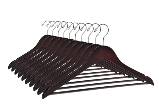 W050-30 - Quality Wooden Hangers - Slightly Curved Hanger Solid Wood Coat Hangers with Stylish Chrome Hooks - Mahogany color 90 Hangers