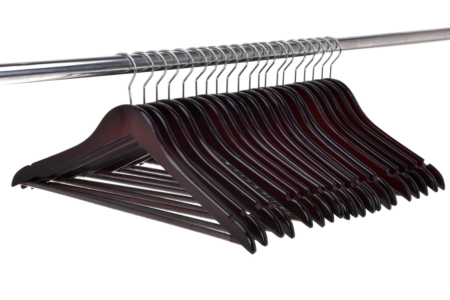 W050-30 - Quality Wooden Hangers - Slightly Curved Hanger Solid Wood Coat Hangers with Stylish Chrome Hooks - Mahogany color 90 Hangers