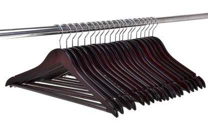 W050-30 - Quality Wooden Hangers - Slightly Curved Hanger Solid Wood Coat Hangers with Stylish Chrome Hooks - Mahogany color 90 Hangers