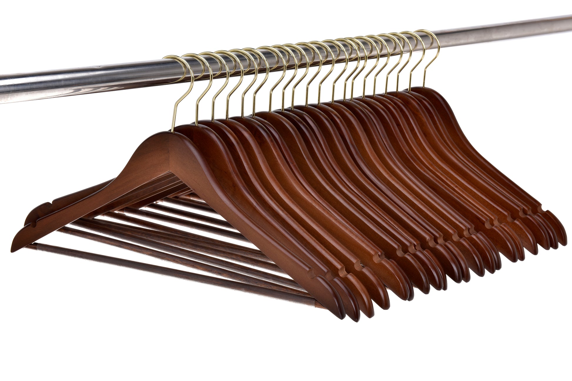 W010 - Semi Curved Wooden Suit Coat Hangers, 17.5" Walnut-Gold - 90