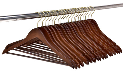 W010 - Semi Curved Wooden Suit Coat Hangers, 17.5" Walnut-Gold - 90
