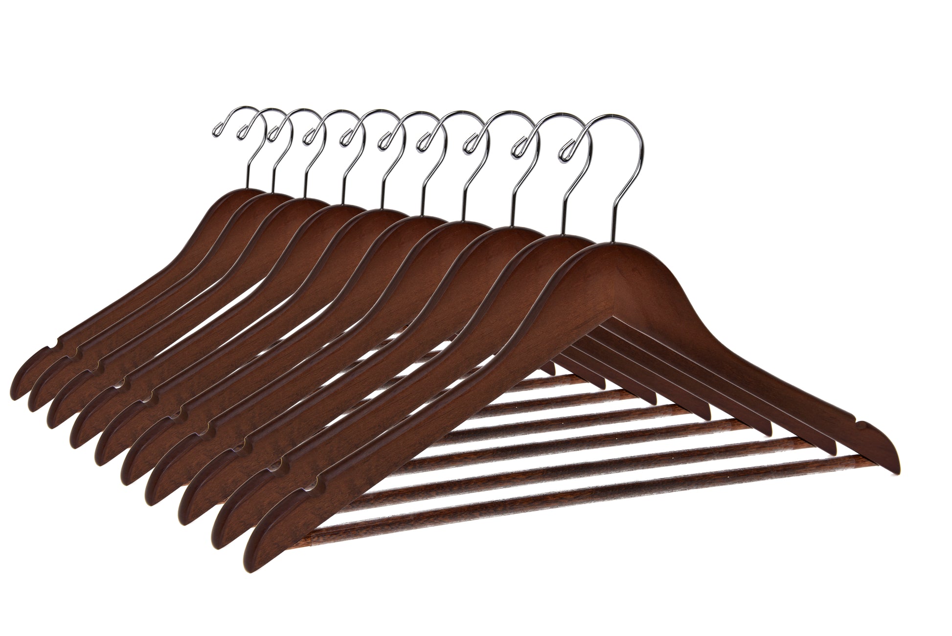 W020 - Semi Curved Wooden Hanger 17.5" Walnut-Chrome - 90 pcs
