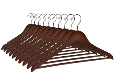 W020 - Semi Curved Wooden Hanger 17.5" Walnut-Chrome - 90 pcs