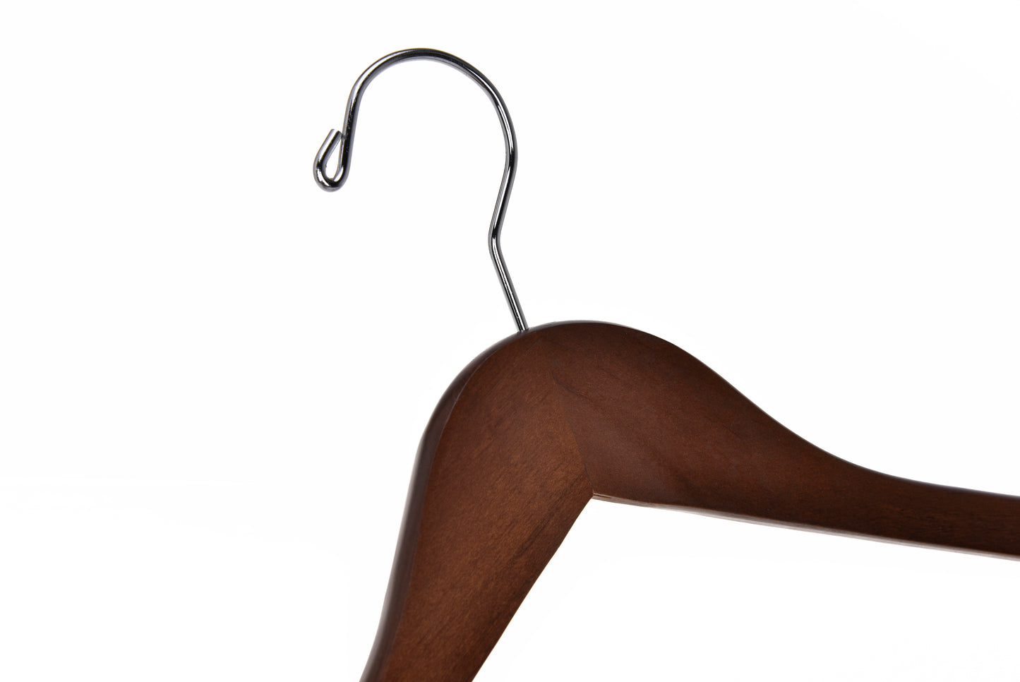 W020 - Semi Curved Wooden Hanger 17.5" Walnut-Chrome - 90 pcs