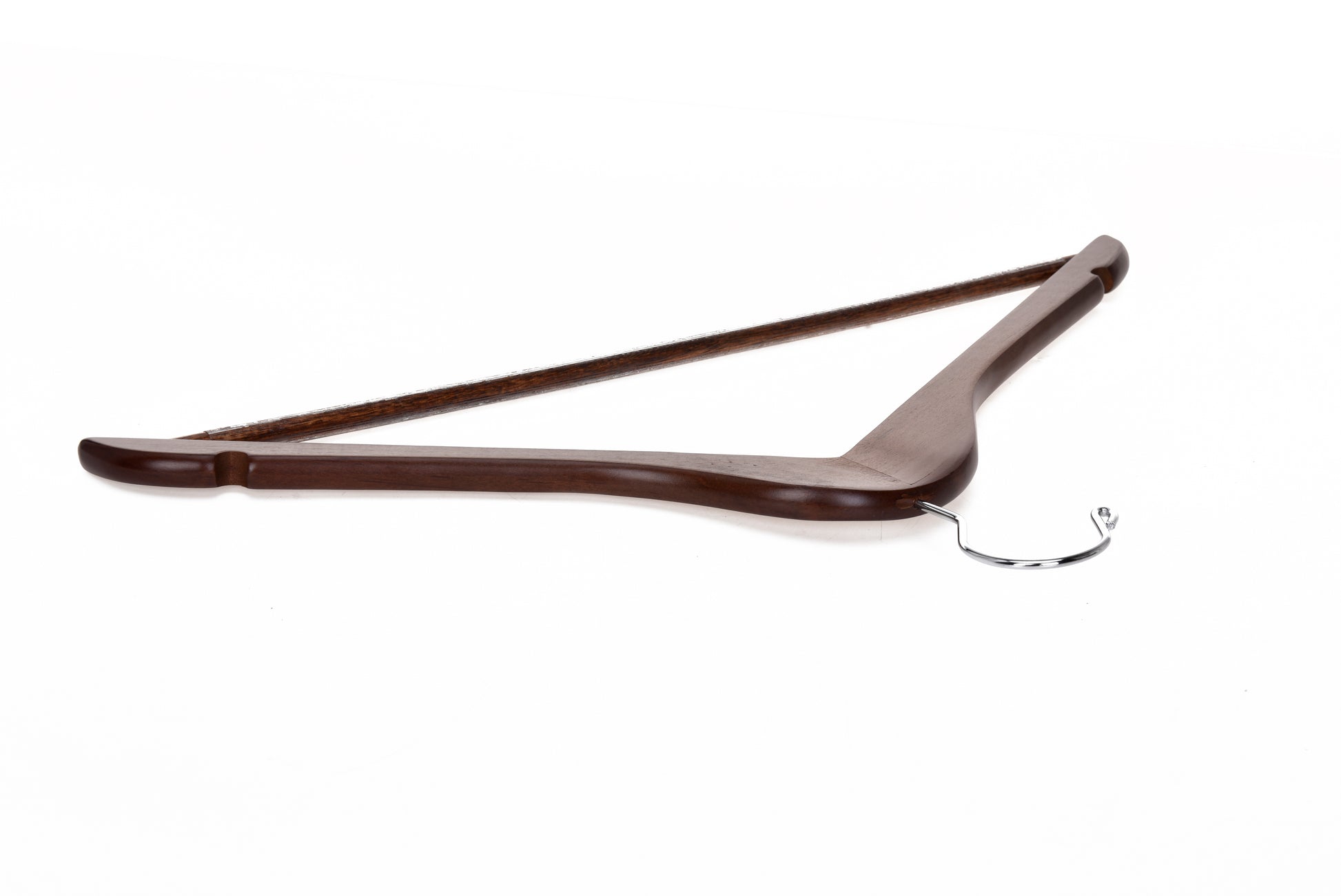 W020 - Semi Curved Wooden Hanger 17.5" Walnut-Chrome - 90 pcs