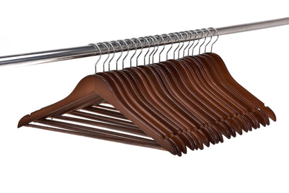W020 - Semi Curved Wooden Hanger 17.5" Walnut-Chrome - 90 pcs