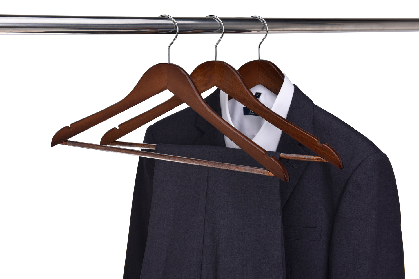 W020 - Semi Curved Wooden Hanger 17.5" Walnut-Chrome - 90 pcs