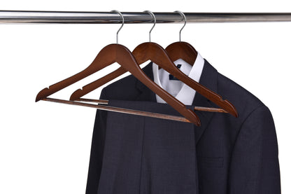 W020 - Semi Curved Wooden Hanger 17.5" Walnut-Chrome - 90 pcs