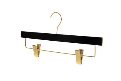 WS72-BK - Ultra Slim Skirt Pant Hangers + Clips, Black with Gold clips - 100 Pcs