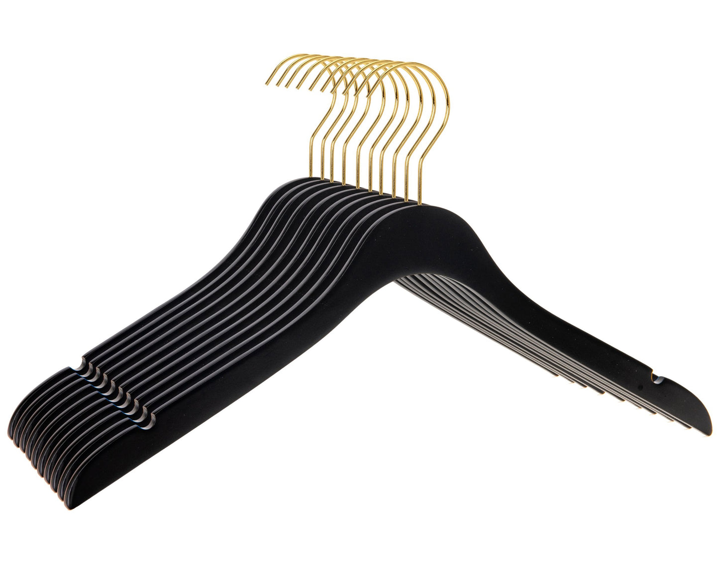 WS71-BK - Ultra Slim Suit Coat Hangers Black With Gold Hook - 100 Hangers