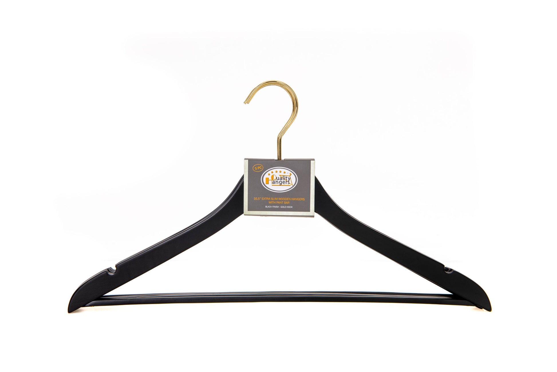 WS70 BK - Ultra Slim Suit Hangers with Pant Bar Black and Gold Hook - 100 Pcs 