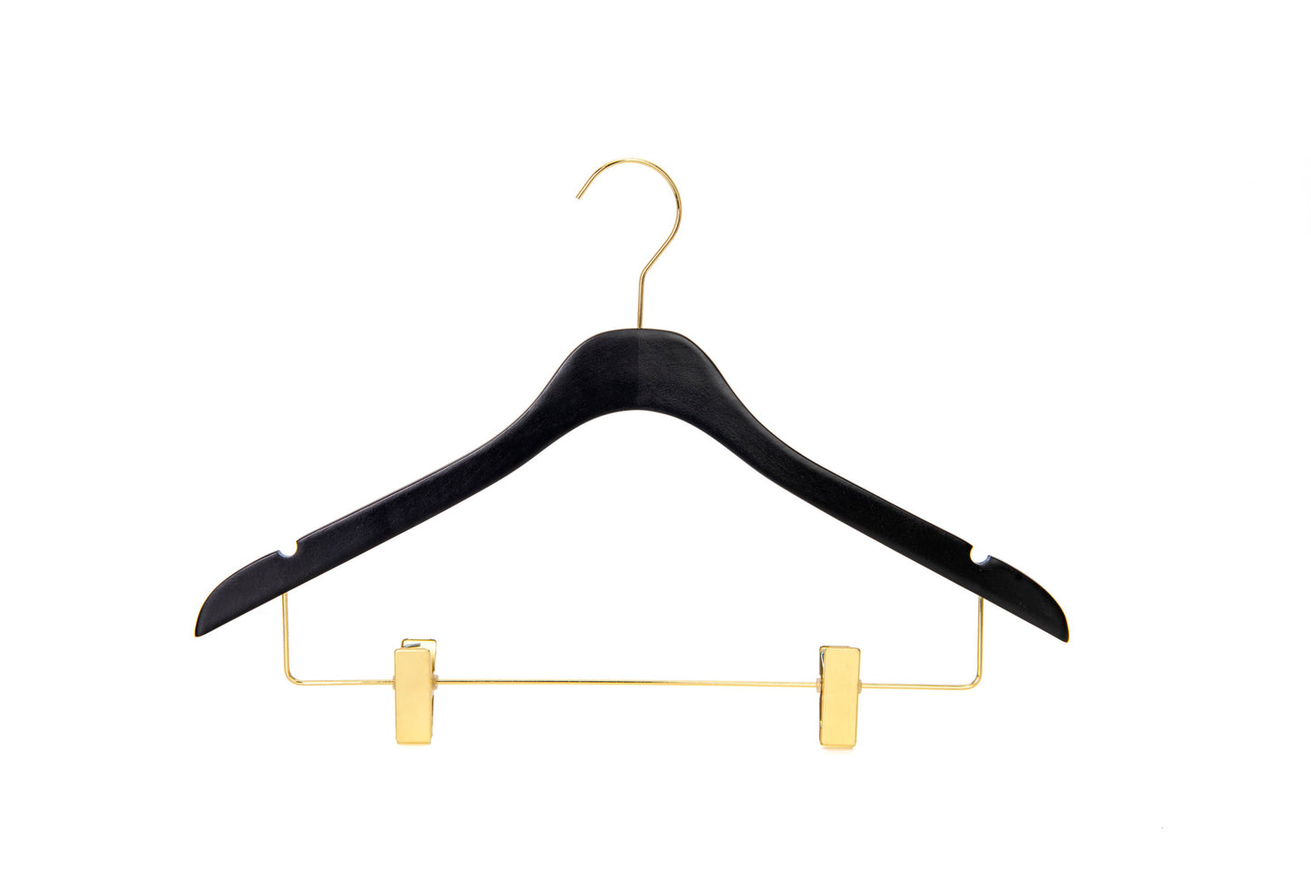 WS73-BK - Ultra Slim Skirt Pant Hangers + Clips Black with Gold clips - 100 Pcs 