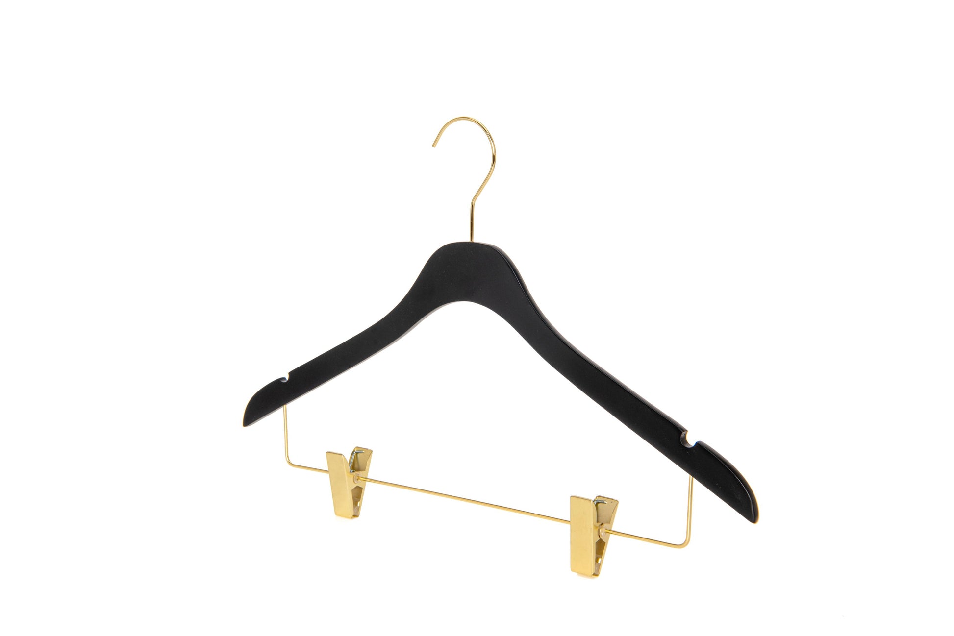 WS73-BK - Ultra Slim Skirt Pant Hangers + Clips Black with Gold clips - 100 Pcs 