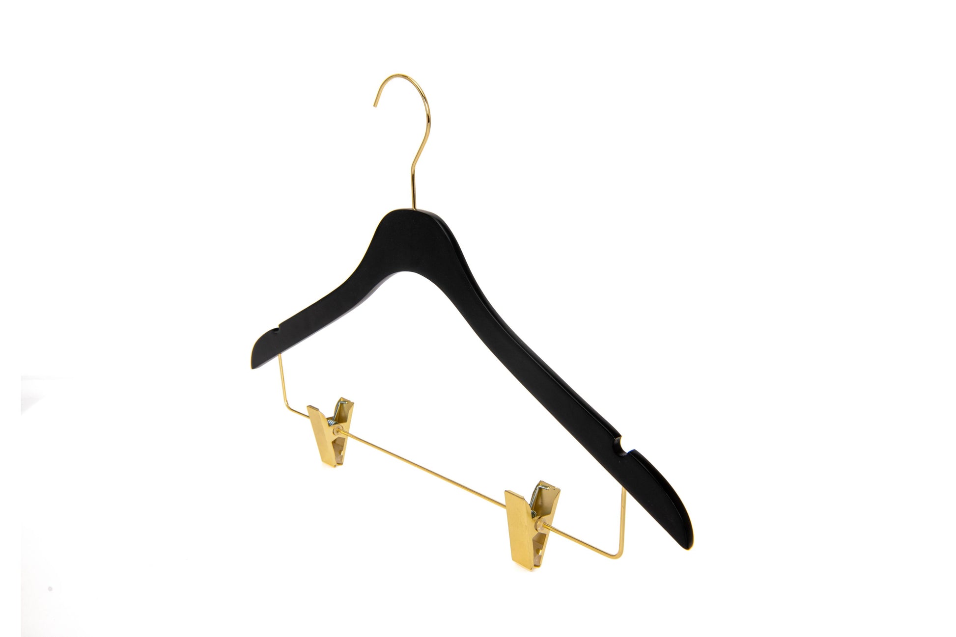 WS73-BK - Ultra Slim Skirt Pant Hangers + Clips Black with Gold clips - 100 Pcs 
