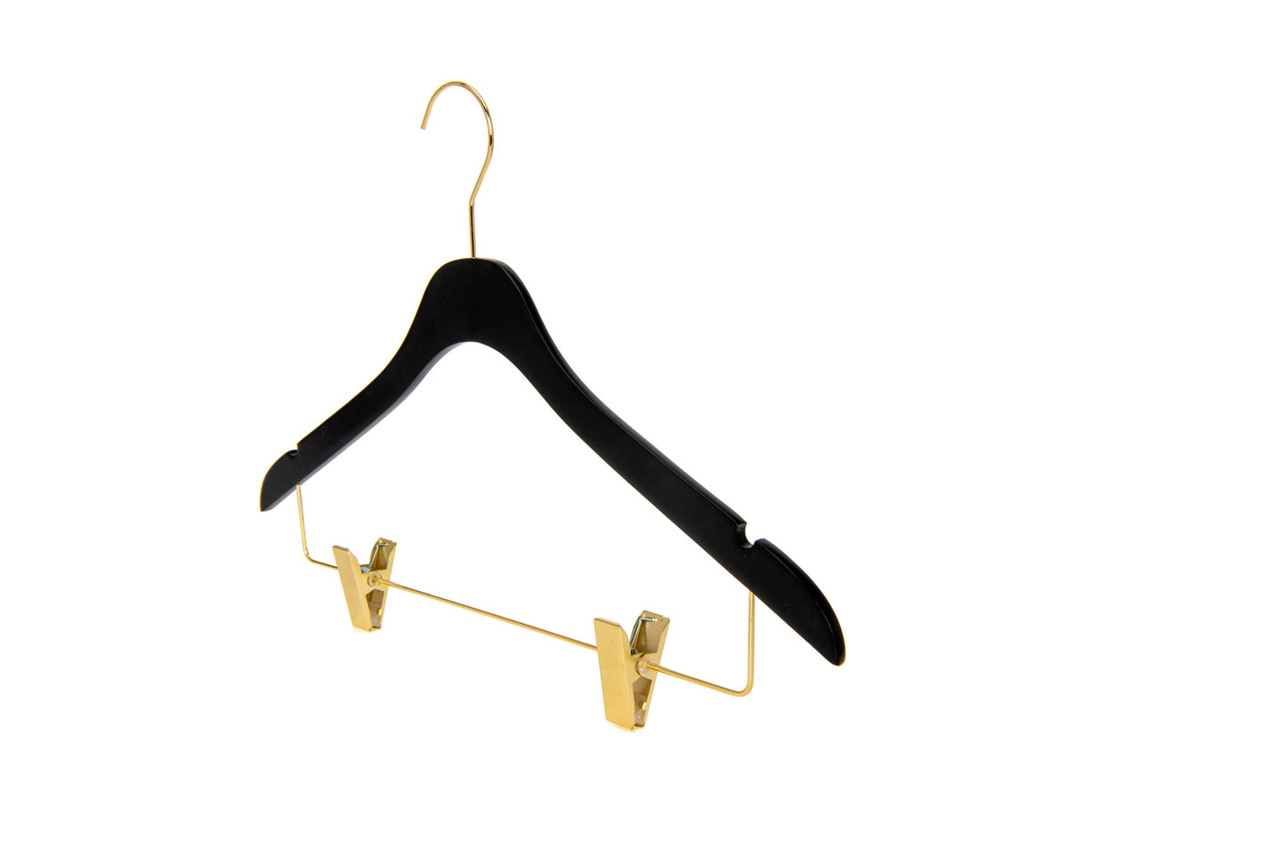 WS73-BK - Ultra Slim Skirt Pant Hangers + Clips Black with Gold clips - 100 Pcs 