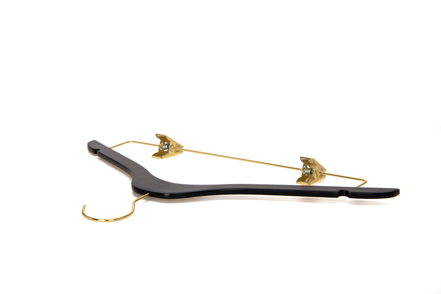 WS73-BK - Ultra Slim Skirt Pant Hangers + Clips Black with Gold clips - 100 Pcs 