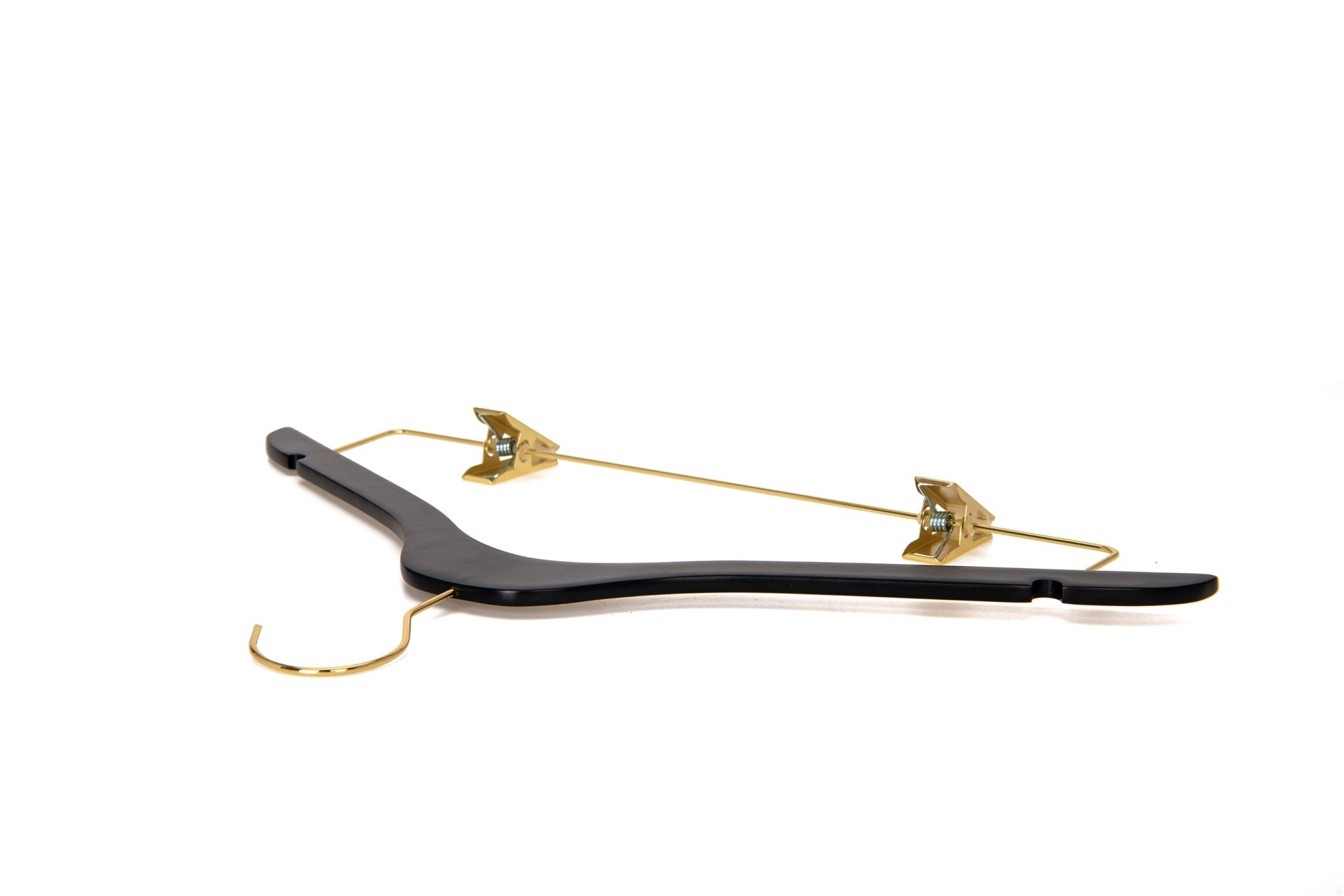 WS73-BK - Ultra Slim Skirt Pant Hangers + Clips Black with Gold clips - 100 Pcs 