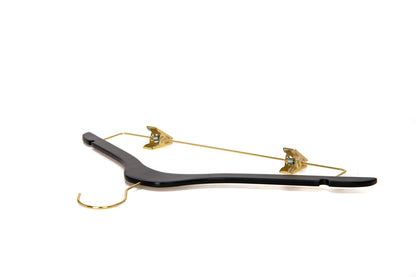 WS73-BK - Ultra Slim Skirt Pant Hangers + Clips Black with Gold clips - 100 Pcs 