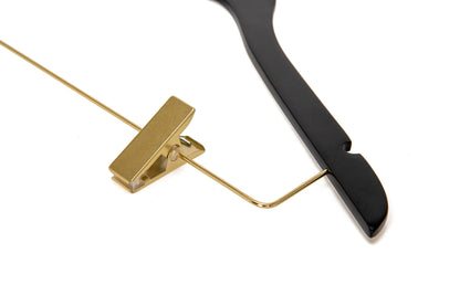 WS73-BK - Ultra Slim Skirt Pant Hangers + Clips Black with Gold clips - 100 Pcs 