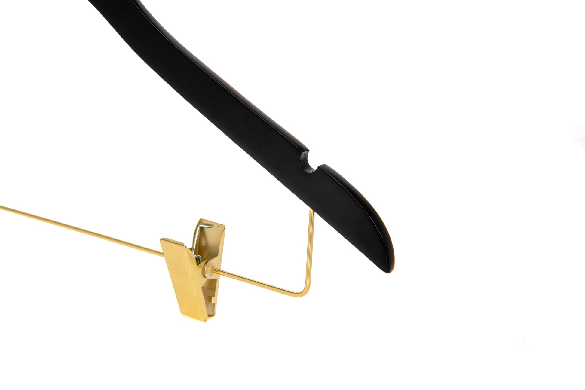 WS73-BK - Ultra Slim Skirt Pant Hangers + Clips Black with Gold clips - 100 Pcs 