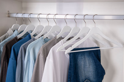 WS70 - Ultra Slim Suit Hangers with Pant Bar White - 100 Pcs