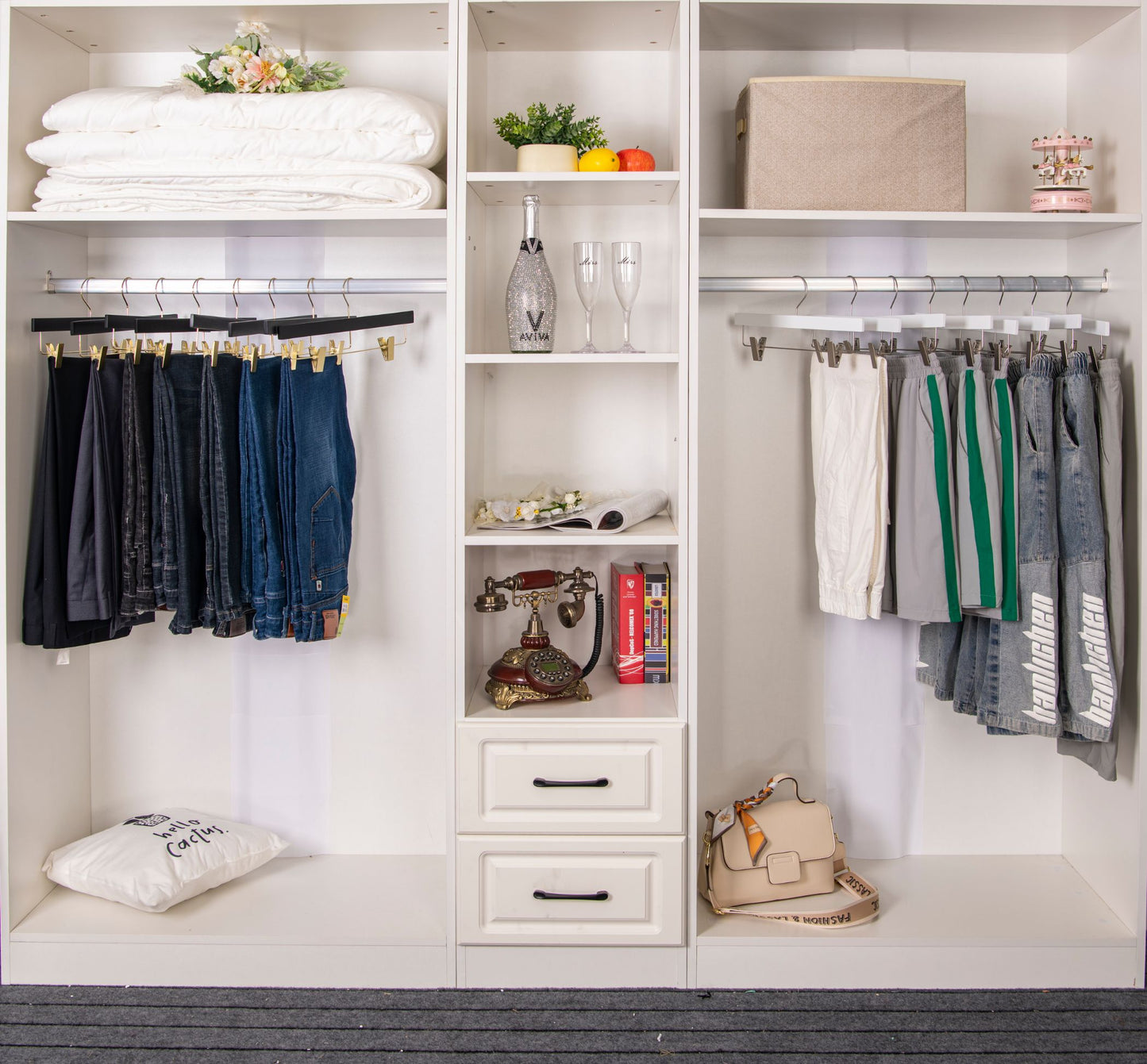 WS72-BK - Ultra Slim Skirt Pant Hangers + Clips, Black with Gold clips - 100 Pcs