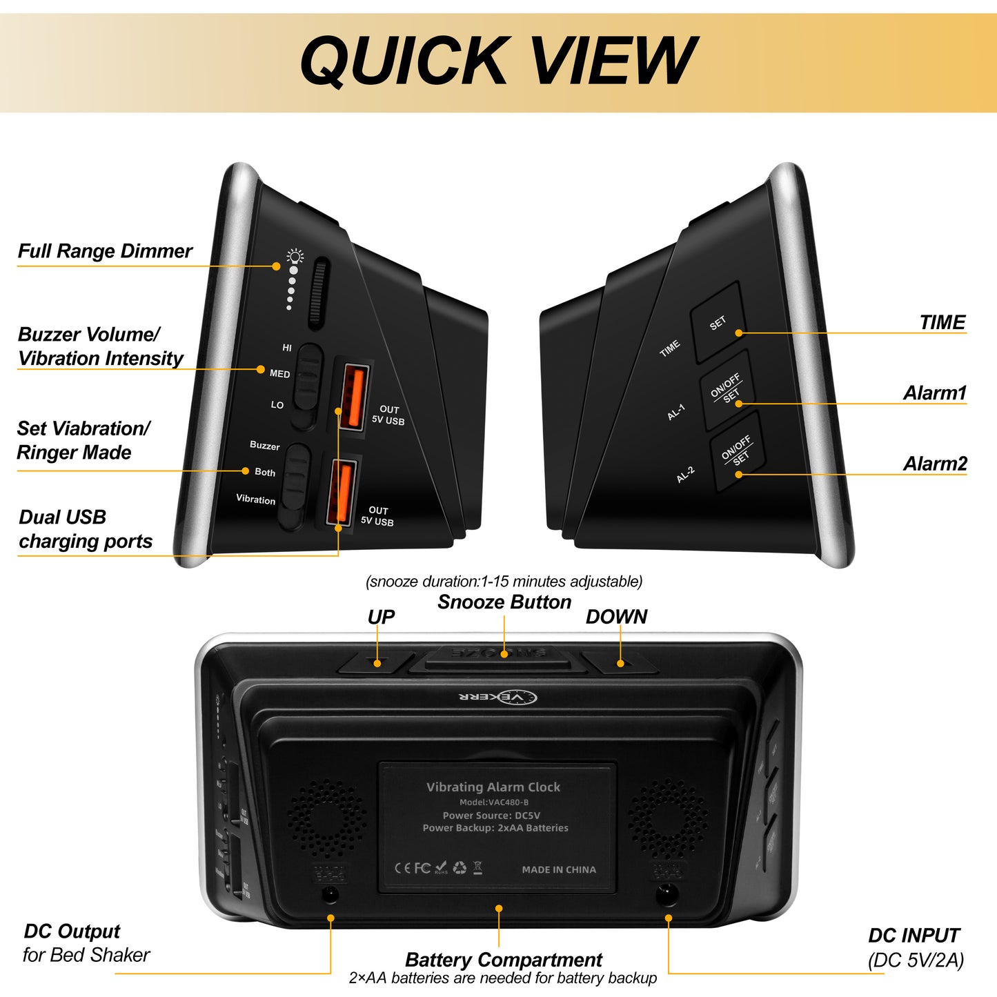 Vekerr Vibration Alarm Clock - 12 Pieces 