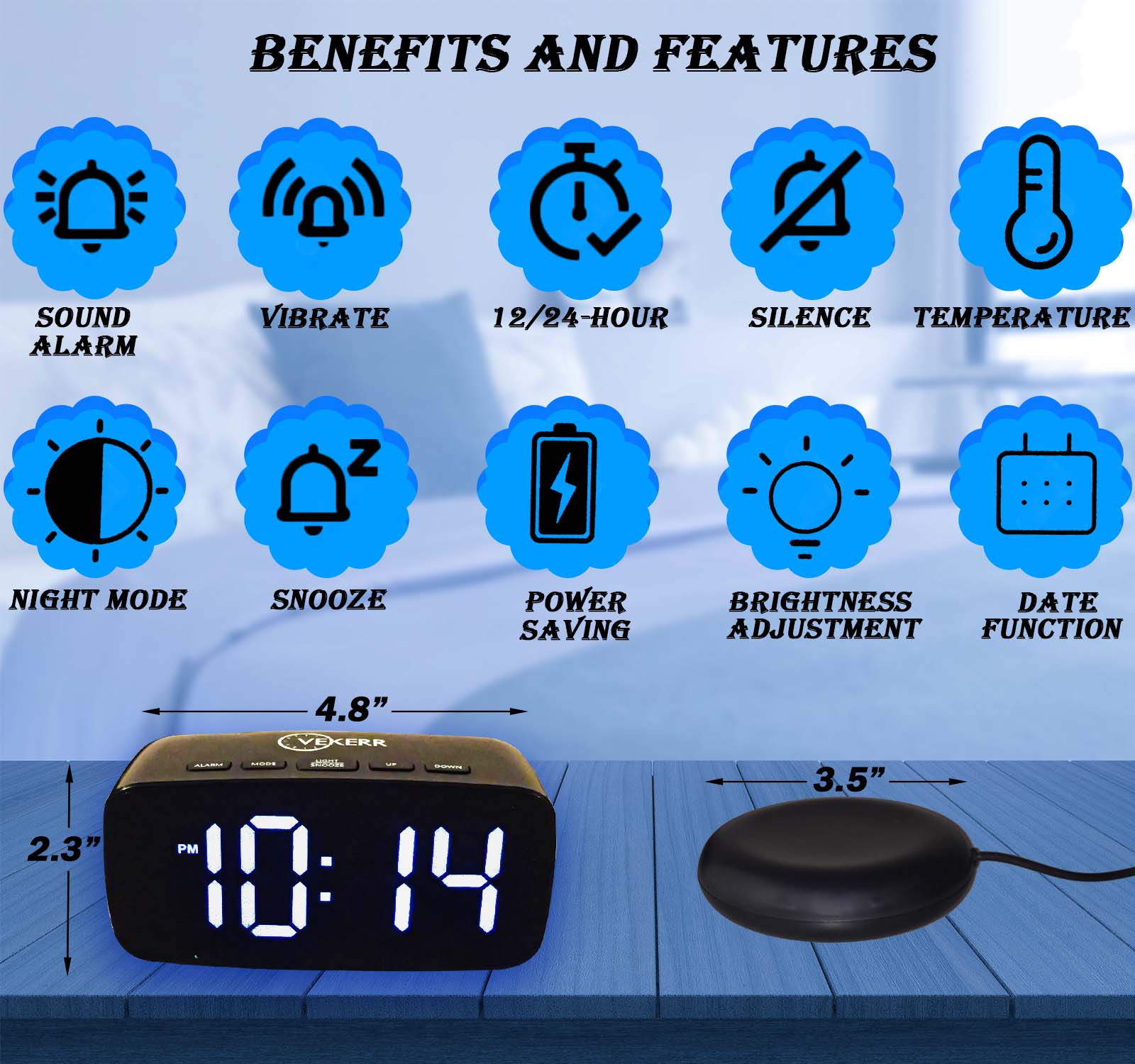 Vekerr Vibration Alarm Clock - 48 Pieces 