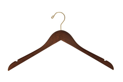 W011 - Flat Wooden Hangers Walnut, with chrome hook - 80