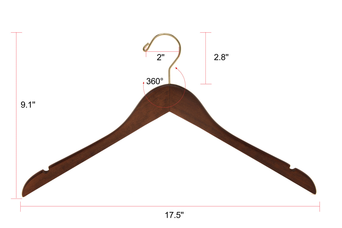 W011 - Flat Wooden Hangers Walnut, with chrome hook - 80