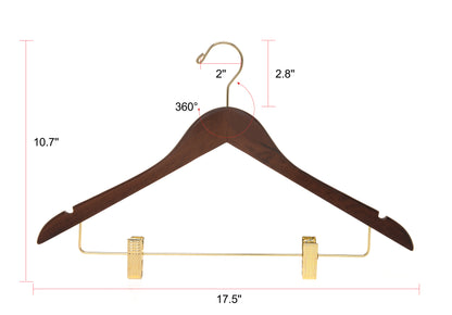 W012 - Wooden Skirt Hangers 17", Walnut with Gold hook - 80