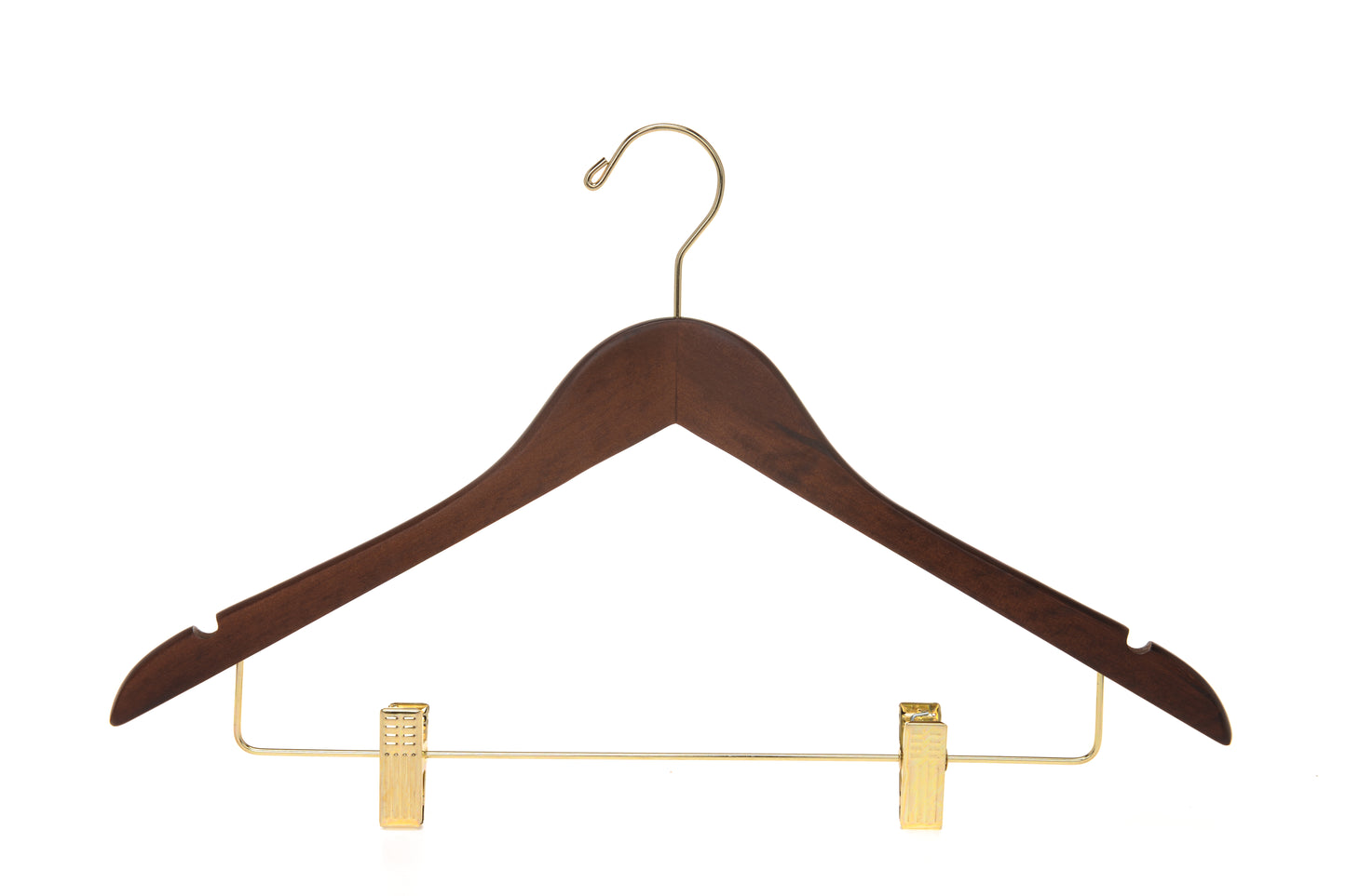 W012 - Wooden Skirt Hangers 17", Walnut with Gold hook - 80