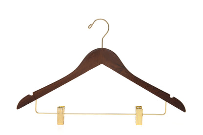 W012 - Wooden Skirt Hangers 17", Walnut with Gold hook - 80