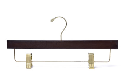 W013 - Wooden Straight Skirt Hangers -Walnut/Gold Hook - 100