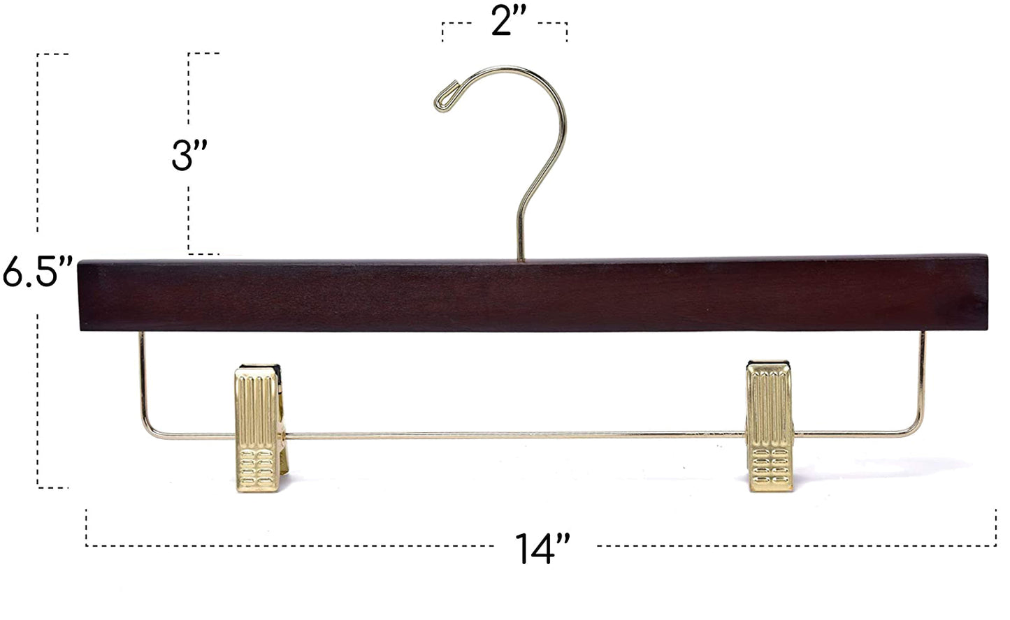 W013 - Wooden Straight Skirt Hangers -Walnut/Gold Hook - 100