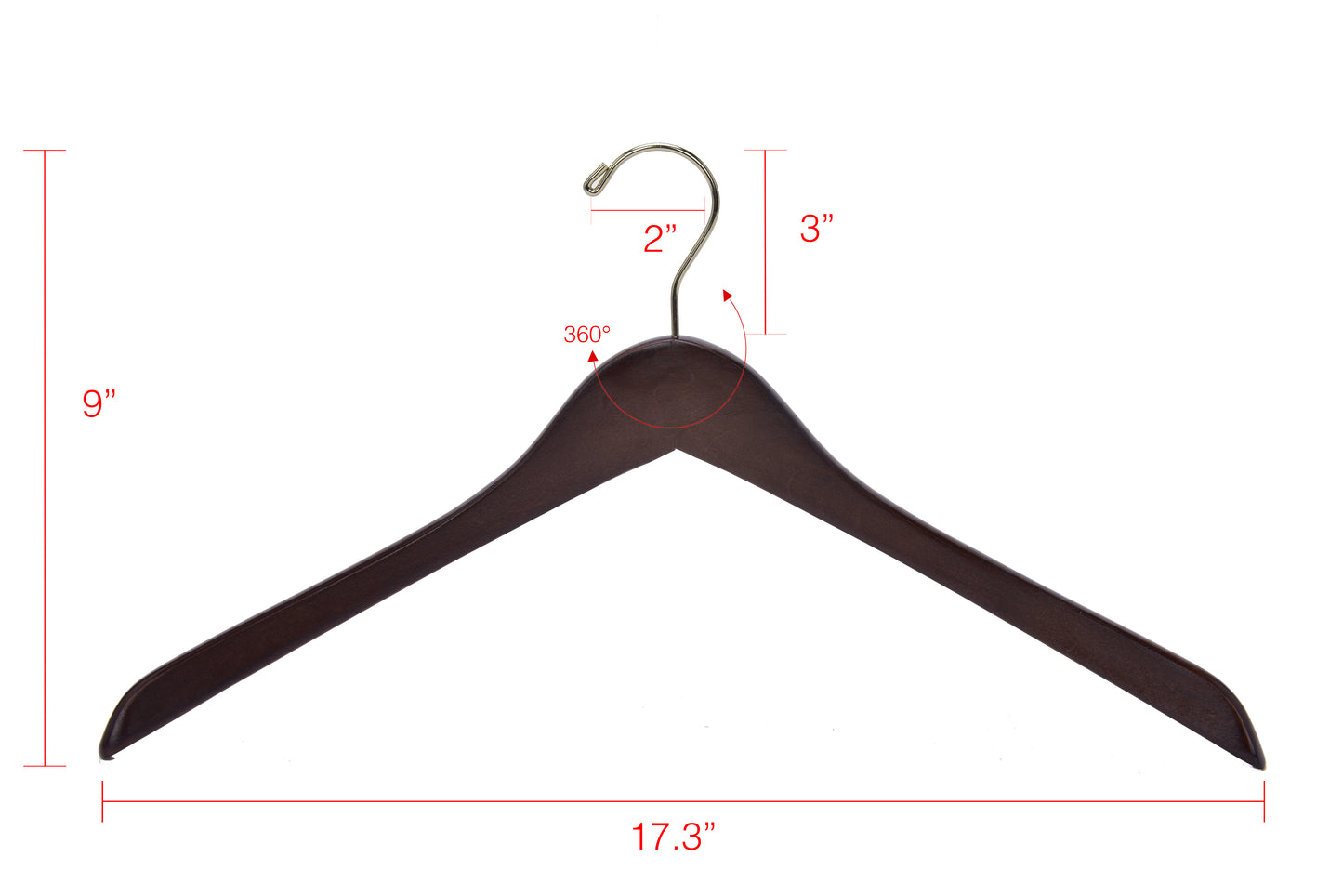 W015 - Curved Wooden Hanger 17" Walnut-Gold- 100 Hangers