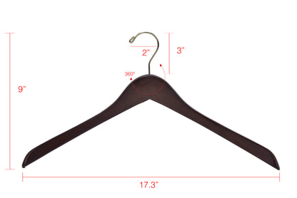 W015 - Curved Wooden Hanger 17" Walnut-Gold- 100 Hangers