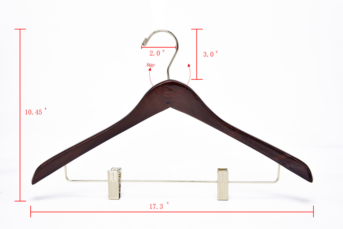 W016 - Curved Wooden Skirt Hanger 17" Walnut-Gold- 100 Hangers