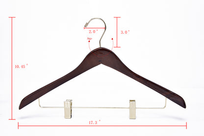 W016 - Curved Wooden Skirt Hanger 17" Walnut-Gold- 100 Hangers