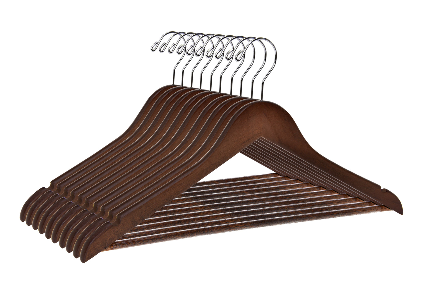 W020 - Semi Curved Wooden Hanger 17.5" Walnut-Chrome - 80