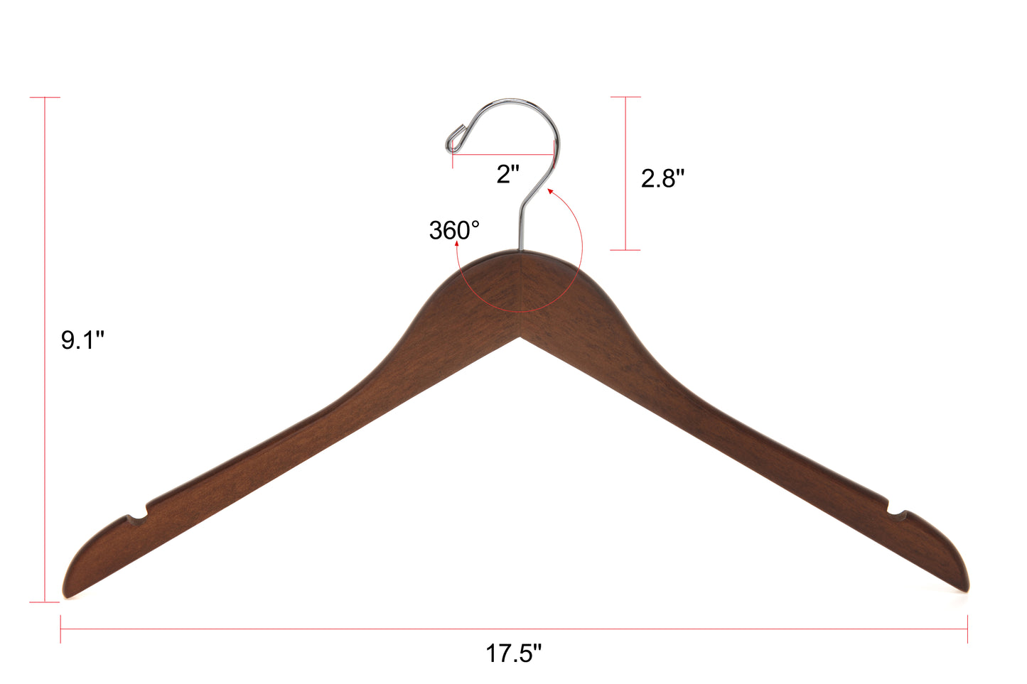 W021 - Semi Curved Wooden Hangers, 17.5" Walnut - 100 Hangers