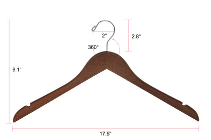 W021 - Semi Curved Wooden Hangers, 17.5" Walnut - 80 Hangers