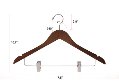 W022 - Wooden Skirt Hangers 17", Walnut with Chrome hook - 100