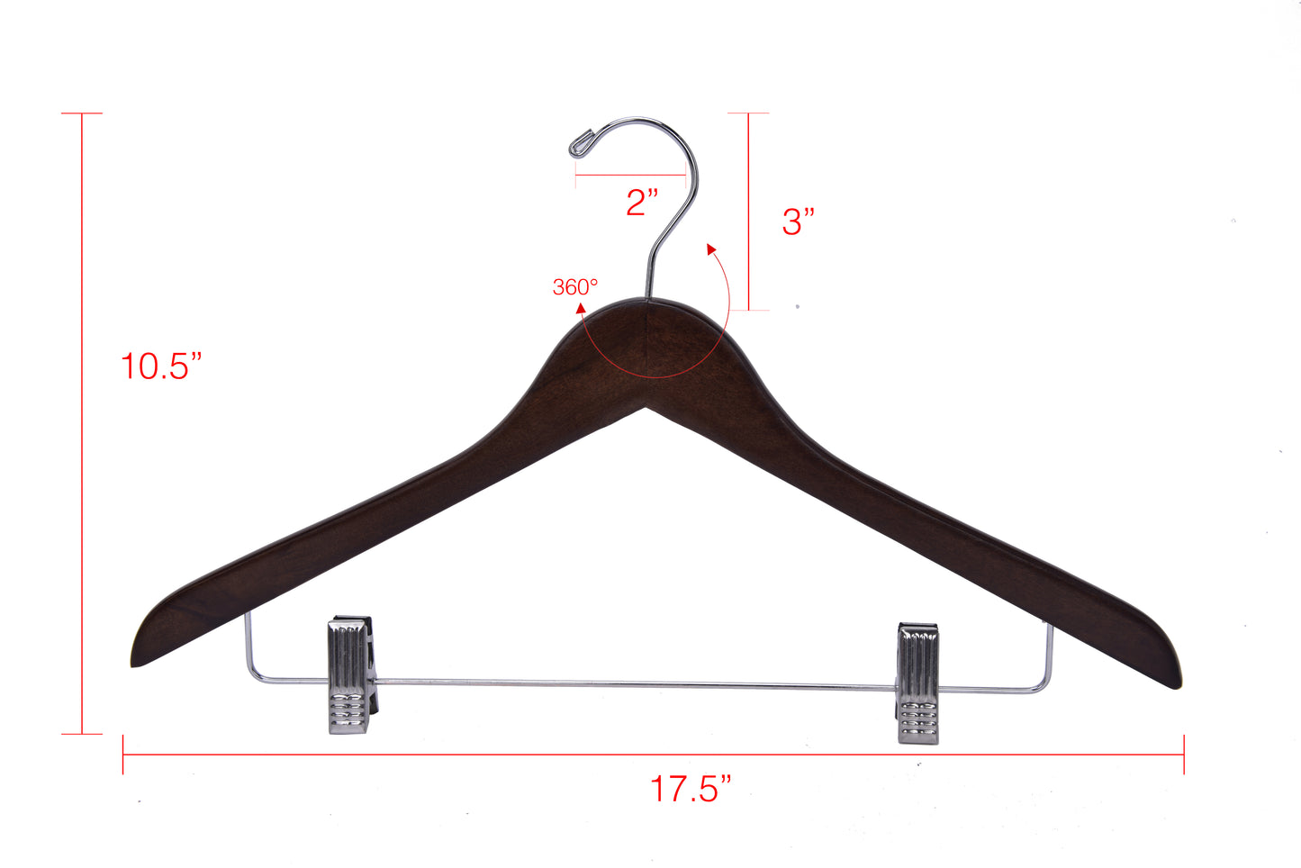 W022 - Wooden Skirt Hangers 17", Walnut with Chrome hook - 80