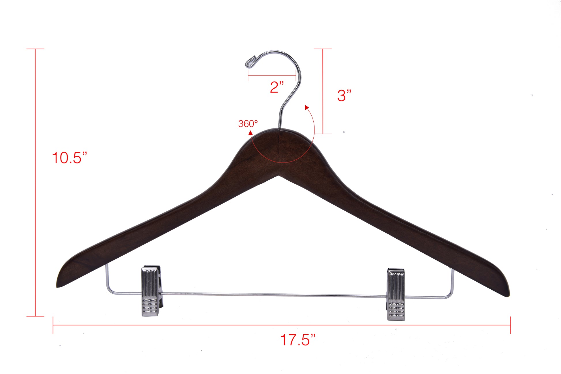 W022 - Wooden Skirt Hangers 17", Walnut with Chrome hook - 80