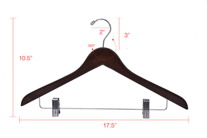 W022 - Wooden Skirt Hangers 17", Walnut with Chrome hook - 80